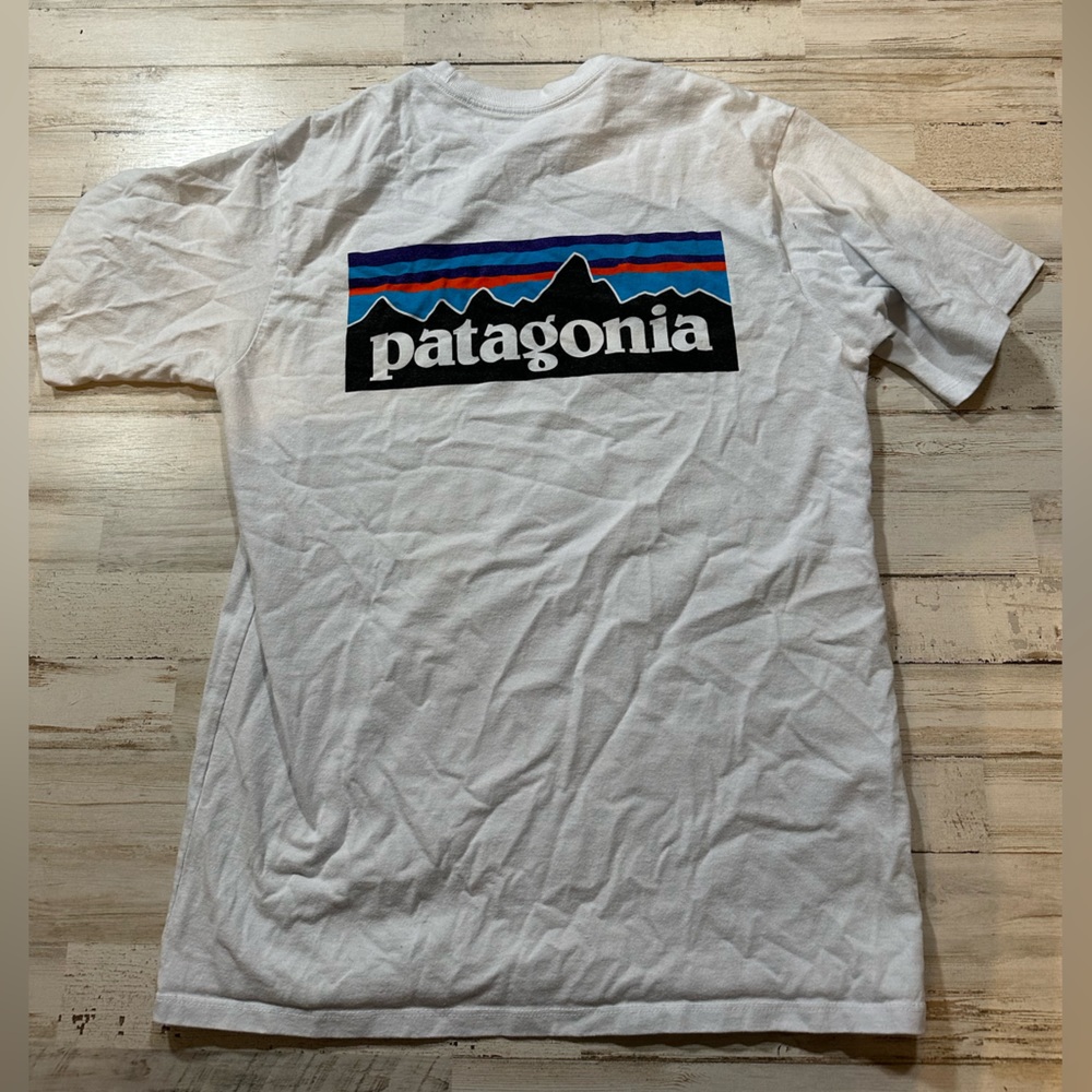 Patagonia T Shirt XS Mens basic SS white tee back image front chest logo